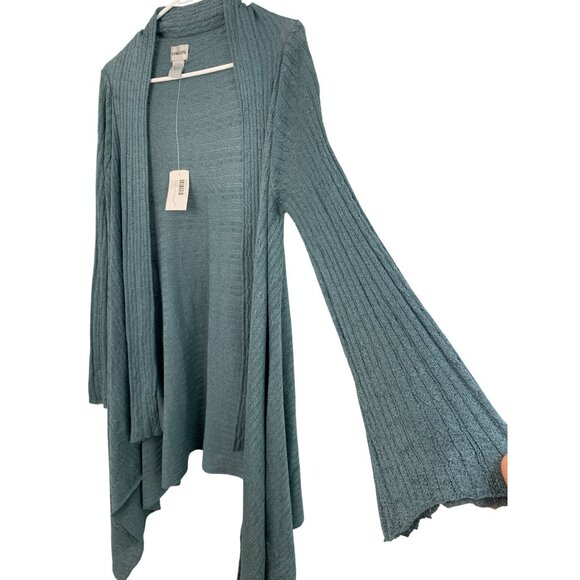 Chicos Shimmer Cable Cardigan Size M Riverwash Drape Open NWT - Picture 2 of 8